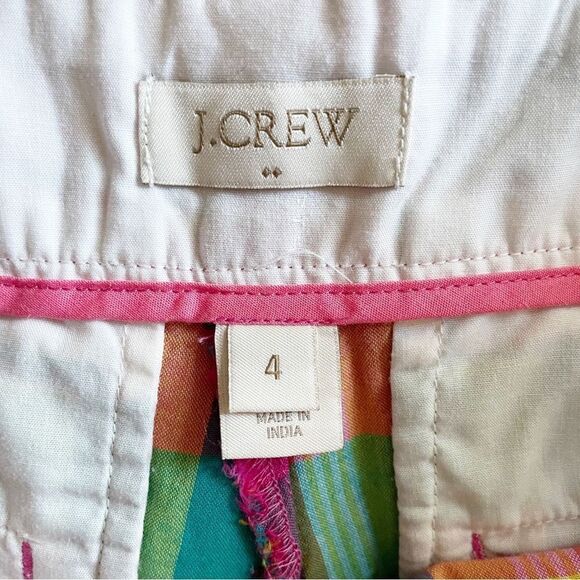 J. Crew Women’s Plaid Patchwork Madras Shorts 4 Pink Orange cotton 90s - Picture 4 of 8